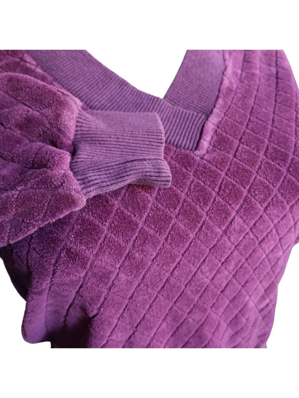 Vintage Small Women's Pullover Sweater Purple Diamond Quilted Knit Greece 70s